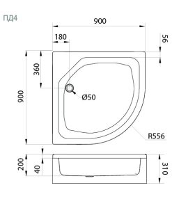 ПД 4 Поддон Душевая кабина средний полукруг 90х90