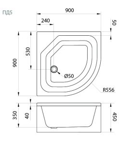 Поддон ПД 5 глубокий полукруг 90х90
