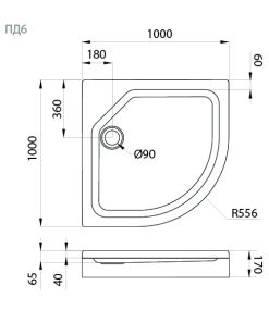ПД 6 Поддон Душевая кабина низкий полукруг 100х100