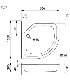 ПД 7 Поддон Душевая кабина средний полукруг 100х100