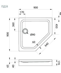 ПД28 Поддон низкий пятиугольный 90х90
