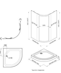 Душевая ширма Альфа-Хром 80х80 1/4 круга